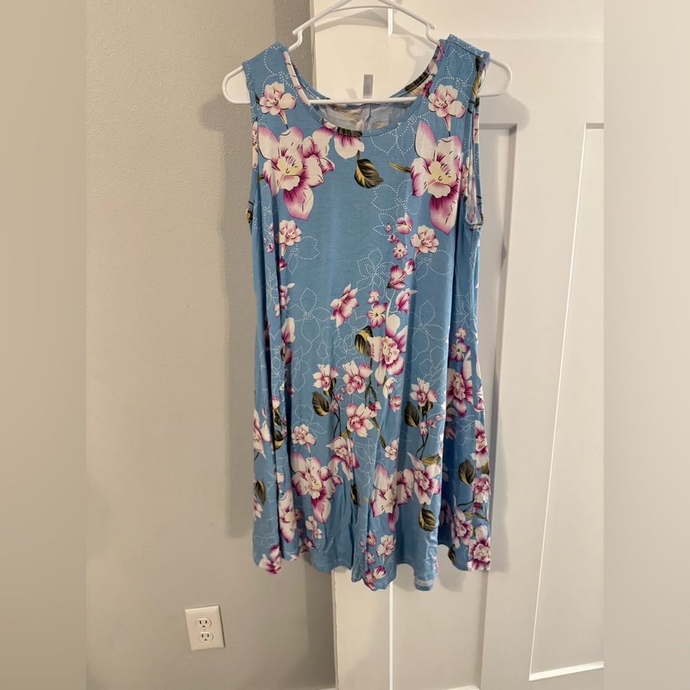 Floral Sleeveless Dress in Blue